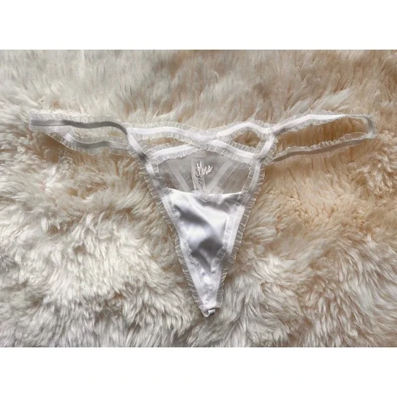 For Love‎ & Lemons White Mrs Embroidered Ruffle Strappy Bridal Thong Med NWOT VS