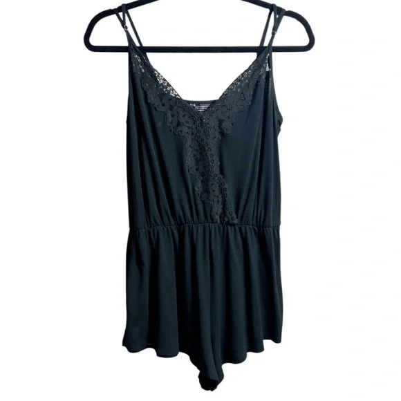 Victoria's Secret Romper Lace Trim Sleep Elasticized Waist Black Loungewear