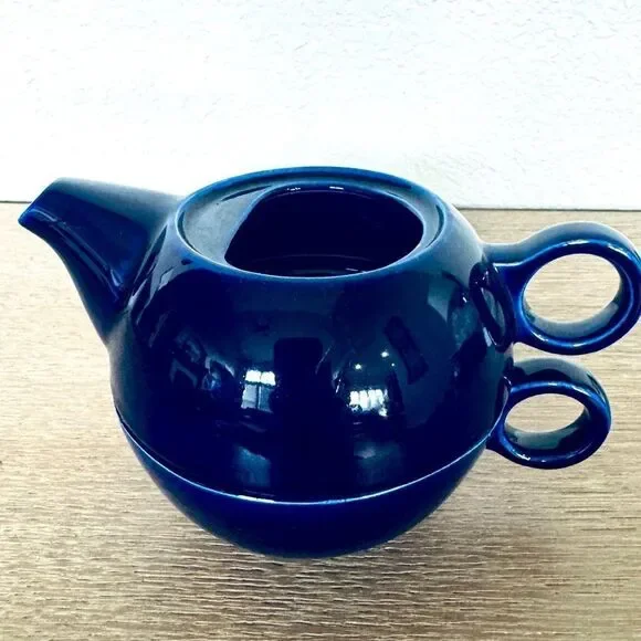 Navy Blue Japanese Glazed Ceramic Tea Mug Cup Stacked Set