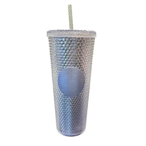 Starbucks 2019 Platinum Silver Studded Venti Tumbler Cold Cup with Straw NEW