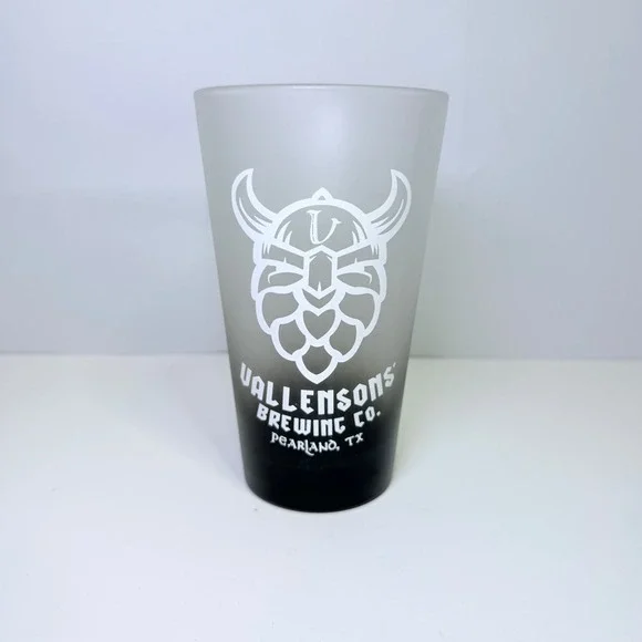 Vallensons Brewing Co 2nd Anniversary 2019 Frosted Pint Glass Pearland TX Viking
