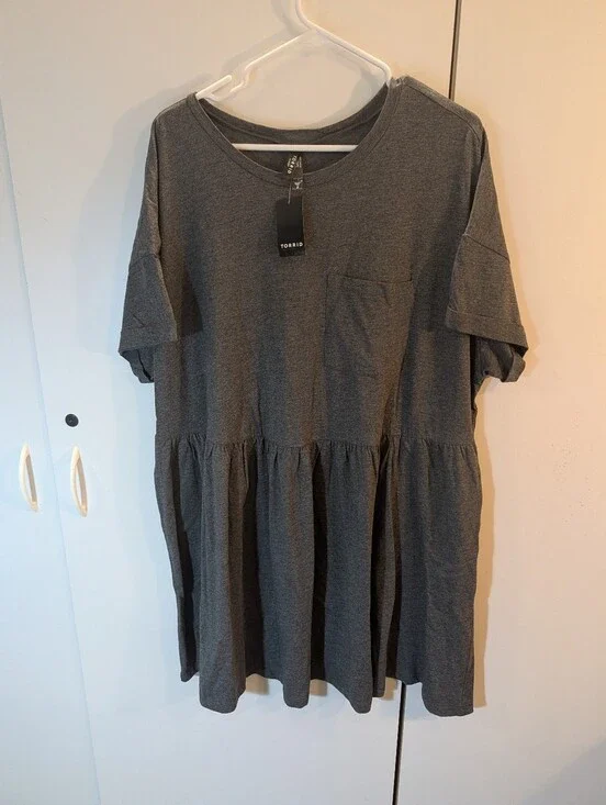 Torrid Charcoal Short Sleeve Woman's 2X Tiered Pocket Pajama Dress NWT
