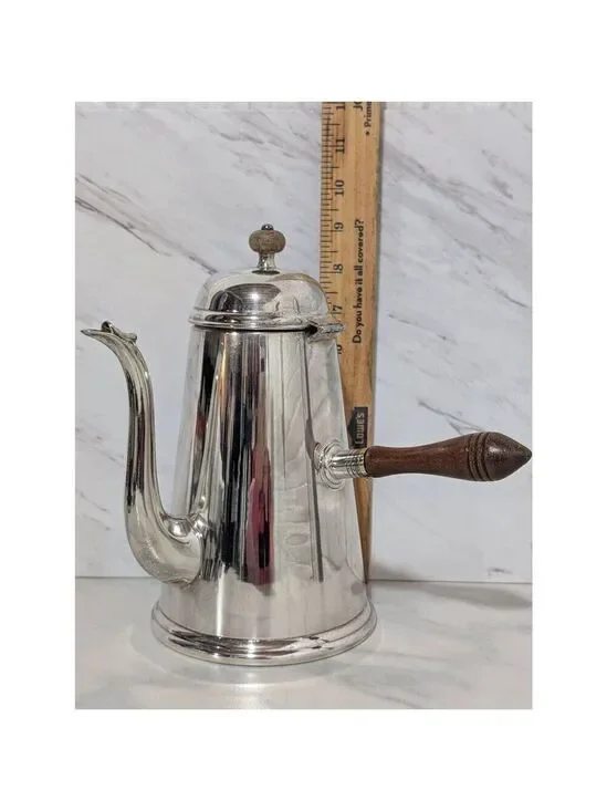 Antique Queen Anne Silver Hot Beverage Container Wood Side Handle Coffee Pot