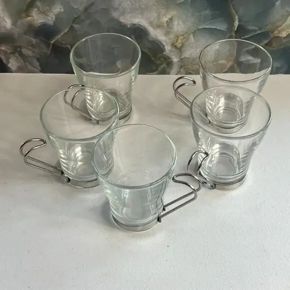 Bormioli Rocco Cappuccino Glass Mug With Stainless Steel Handle Set of 5