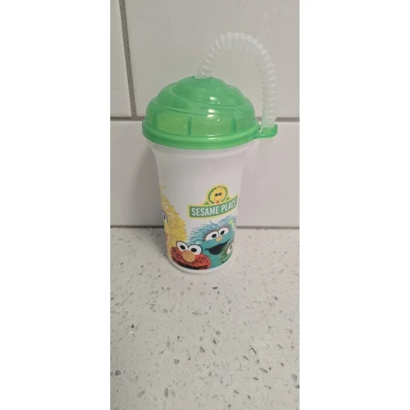 Sesame Place‎ Souvenir Tumbler Kids OS White Green Excellent Elmo Cookie Monster