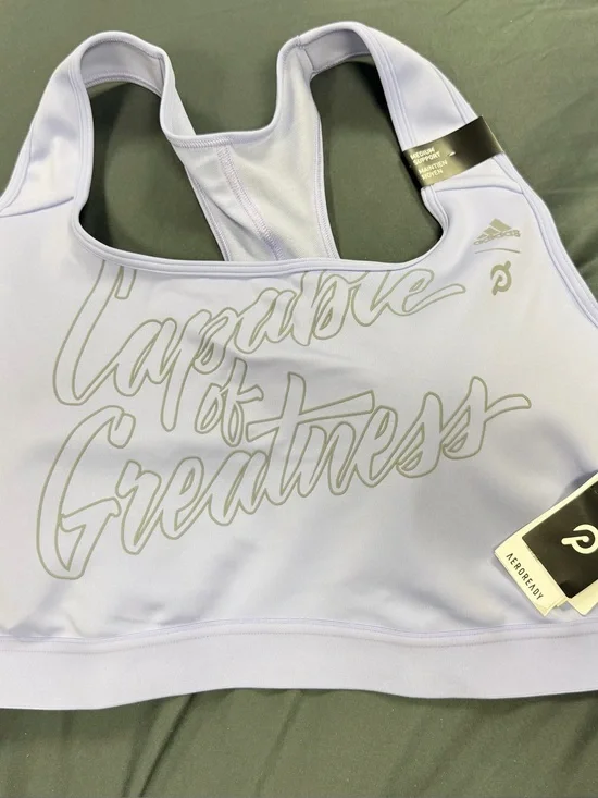 adidas Lilac Racerback Sports Bra with 'Capable of Greatness' Print