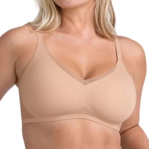 Honeylove CrossOver Padded V-Neck Sand‎ Nude Beige Wireless Bra Size 2X