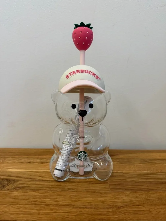 2026 Starbucks Bearista Bear Glass Pink Drink Strawberry Cup 20 oz. Authentic