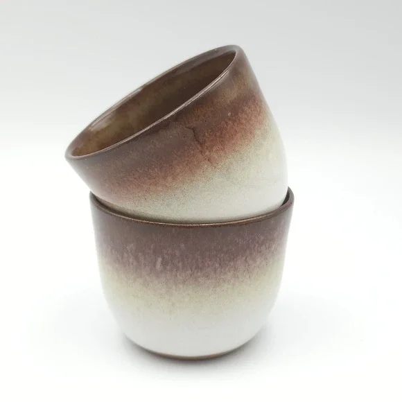 PETER POTS Cordial Cups Brown‎ Ombre 4oz signed pottery sake espresso aperitif