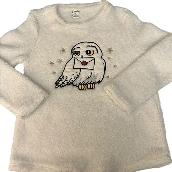 NWOT Harry Potter Women's XS Hedwig Fleece‎ Pajama/Lounge Top LS White Cozy