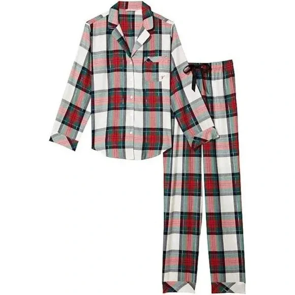 Victoria's Secret -430 Flannel‎ Pajama Set Womens Medium Red Green Plaid