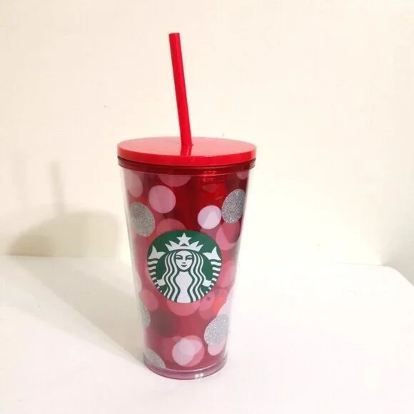 Starbucks 2019 Holiday Season Polka Dots Glitter Tumblers Red 16 Oz.‎ (473 ml)