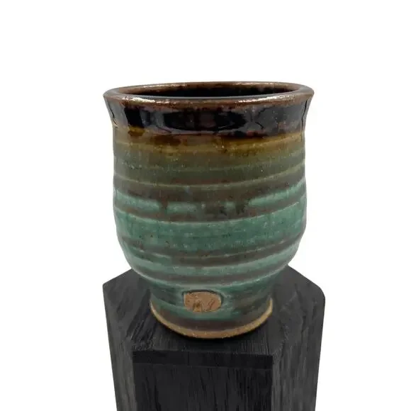 Mino Ware Yunomi Japanese Ceramic Drip Glaze‎ Tea Cup Mug Teal Brown
