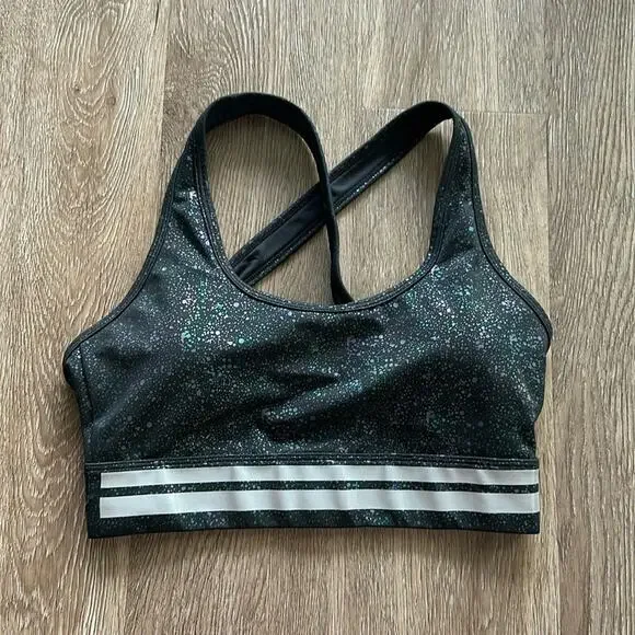 Zyia Active‎ Light N Tight Cross Strap Sports Bra Black Reflective Mirage Small