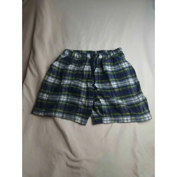 The Vermont Country Store Pajama Shorts Mens Medium Blue Green Plaid Cotton