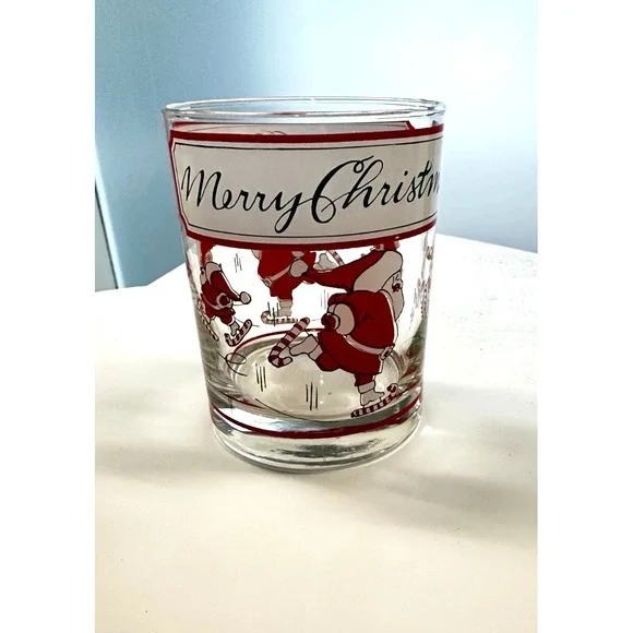 Georges Briard Santa Merry Christmas MCM‎ Double Old Fashioned Vintage Glass
