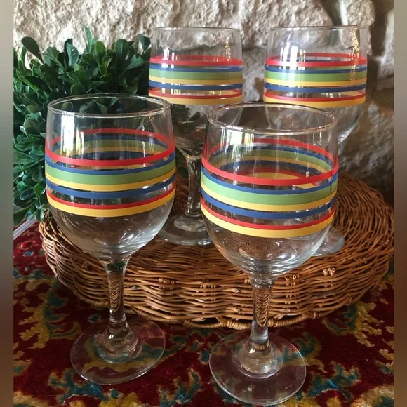 4 Vintage‎ Libbey MAMBO Fiesta Wine Water Glasses Goblet  7” Excellent Condition