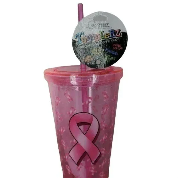 Spoontiques Insulated Tumbler‎ Straw Pink Ribbon Breast Cancer Awareness Cup