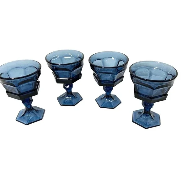 Four Vintage Cobalt Blue Drinking Glasses 5