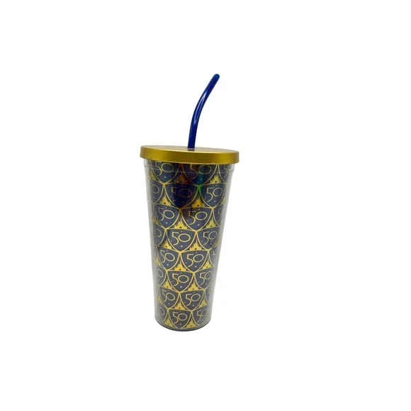 New Disney 50th Anniversary Tumbler Gold Lid‎ Blue Straw Cup Cinderella Castle