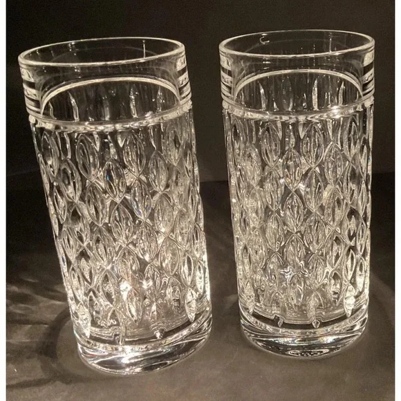 Two (2) RALPH LAUREN ASTON HIGHBALL GLASSES, Cut Lead Crystal, 14oz, GERMANY