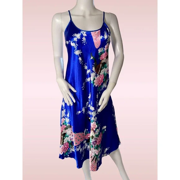 Pretty Peacock‎ Shiny Satin Negligee, Royal Blue, Adjustable straps, Ladies XL