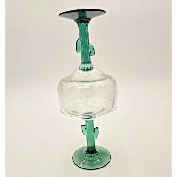Libbey Margarita Cactus Stem Glasses, Green, Southwestern Fiesta Mixed Set of 2