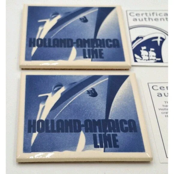 Holland American Cruise Line Blue Delft Coaster Tiles w/Cork Backing Set of 2