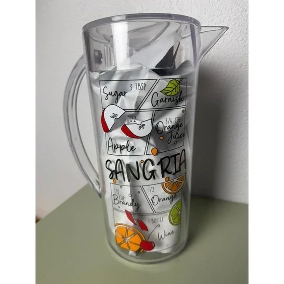 C&C California Home BPA Free Clear Acrylic Pitcher Sangria Recipe Graphics 3QT