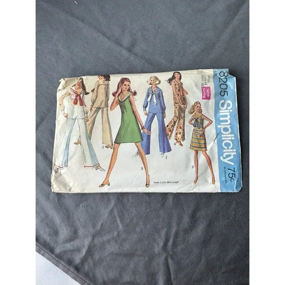 Simplicity 8205 Misses‎ Dress Bell Bottoms Shirt Pattern Size 14 *Cut*