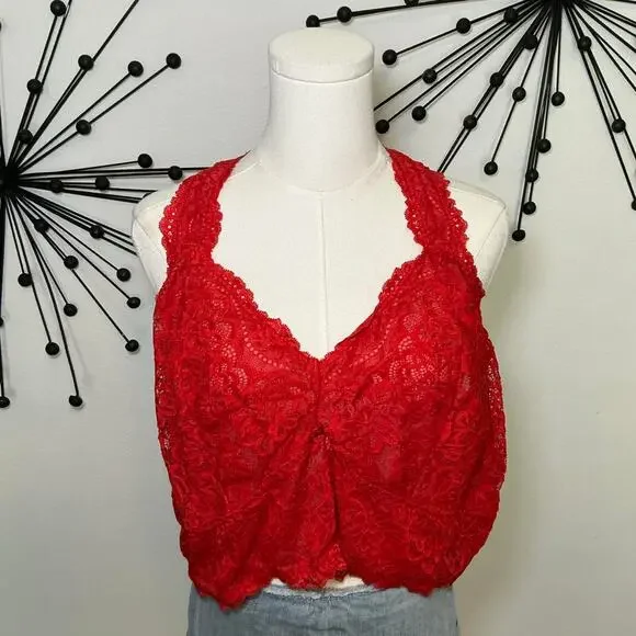 Torrid Curve Red Lace Racerback Bralette Crop Top Size 4 Plus Size Floral