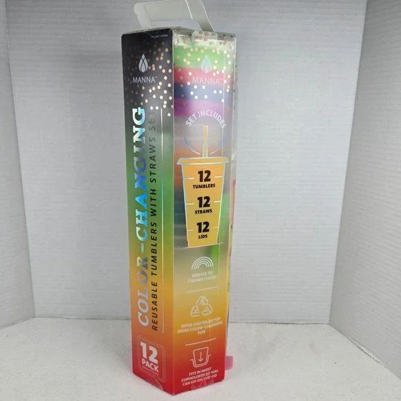 Manna Color Changing Cups With Confetti 12 Pack, 24oz | 6 Solid Cups | 6 Confett