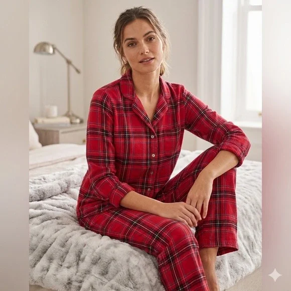J Jill Sleep‎ Womens Size Small Red Plaid Pajama Set Sleepwear Cozy Loungewear
