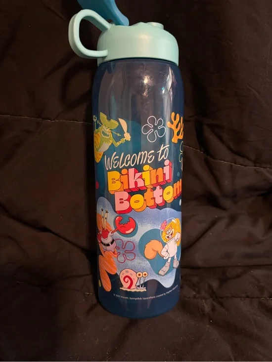 SpongeBob Bikini Bottom Blue Kids Water Bottle with Light Blue Lid