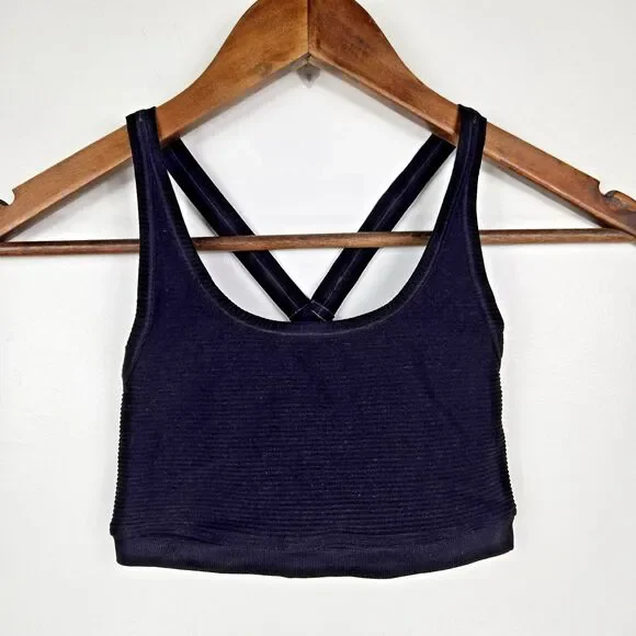 Nux Women's Size Small Black Ribbed Criss Cross Back Wirefree Sports Bra‎ NWOT