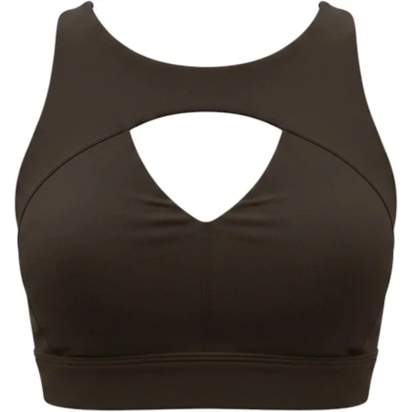 Alo Yoga Espresso Brown Keyhole Mesh‎ Back Sports Bra Swim Top NWOT