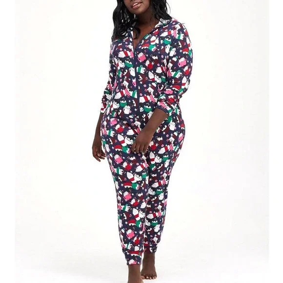 Torrid 1X/2X Fleece Full‎ Length Hooded Coffee Lovers Hooded Union Suit Pajamas