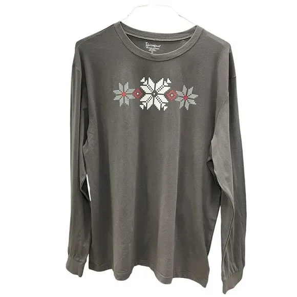 Pajamagram Mens Long Sleeve Gray Fair Isle Pajama Shirt Size L‎ Holiday - 536