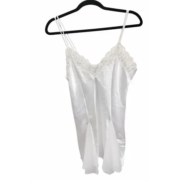 Val Mode Lingerie White Satin Lace Trim Camisole Slip Top S‎ Y2K Coquette