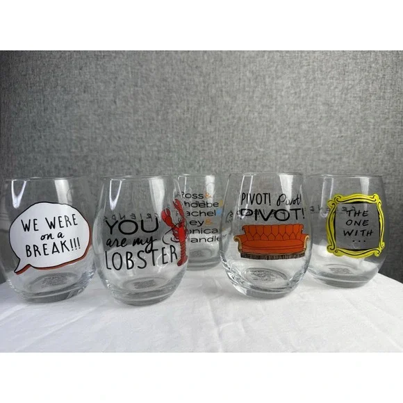 Set‎ of 5 Friends TV Show Stemless Wine Glasses