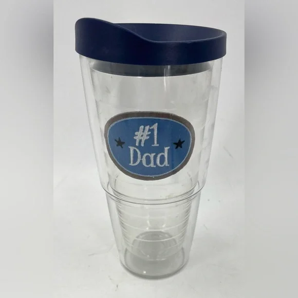 Tervis 24 oz Insulated Tumbler Blue Lid “#1‎ Dad” Blue Oval Embroidered Patch
