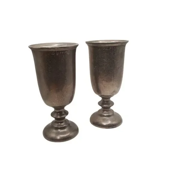 Vintage‎ Wilton Armetale Pewter Water Wine Goblets  Plough Tavern Style Set of 2