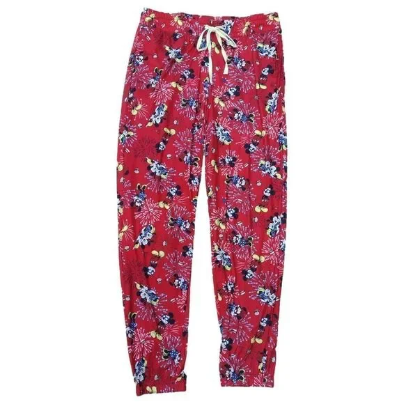 Disney Ladies Sleep Jogger with Pockets, Red, Mickey and Minnie, Size S (4-6)