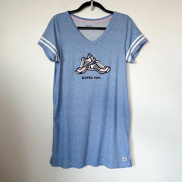Life is Good‎ Sleep Shirt Gotta Run Rib Knit Nightgown Medium Blue