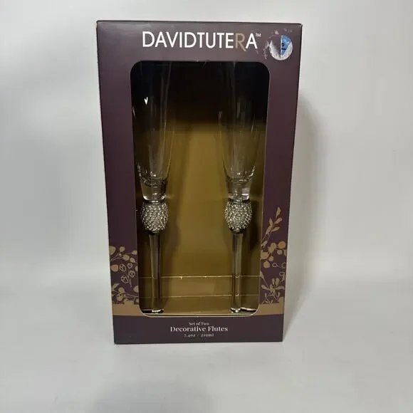 David Tutera Set of 2 Decorative Wedding Flutes BRAND NEW! 7.4oz