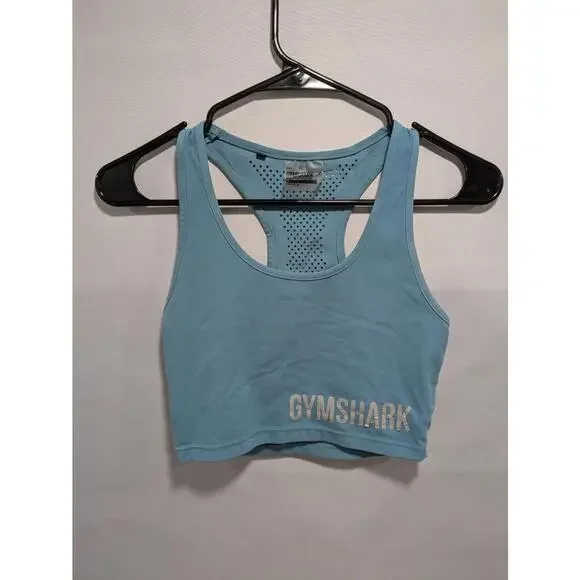 Womens Gymshark Blue Graphic Logo Gym Workout Training Sports Bra‎ Size Small S