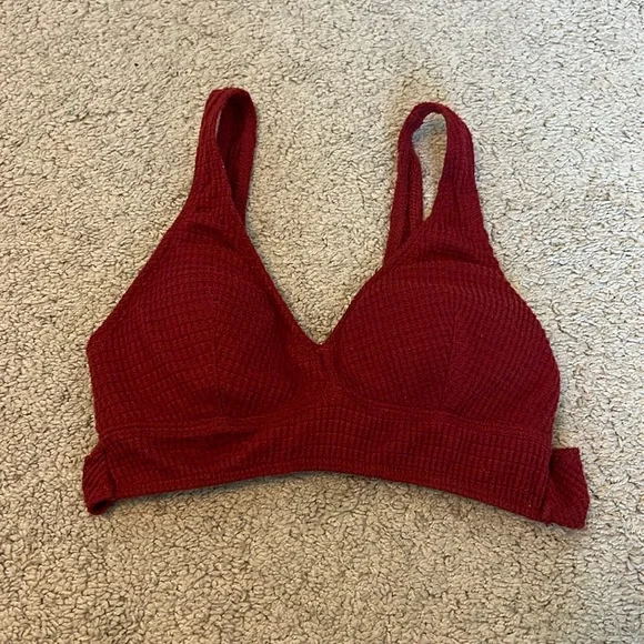 NWOT Gilly Hicks‎ Red Soft Waffle Knit Plunge Scoop Neck Cut Out Bralette XS