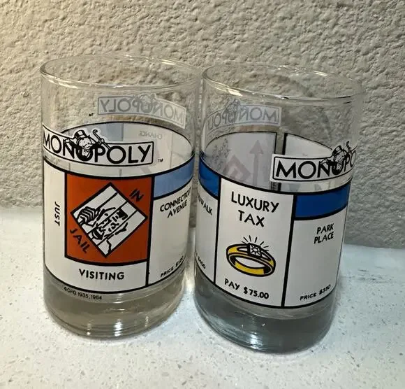 Monopoly Collector Series 12 oz Glass Tumblers Set of 2 1984