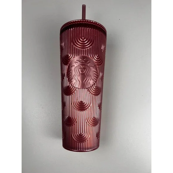 Starbucks Matte Dusty Rose Pink Simmer Shell Mermaid Scales Tumbler Cup 24oz NWT