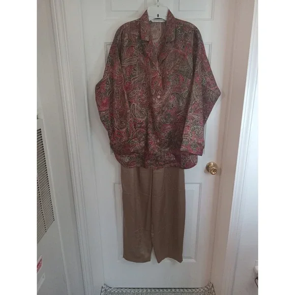 Vintage Victoria's Secret Button Down‎ Paisley Print Pajama Set Sz Med